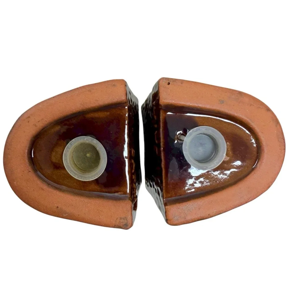 Vintage Tiki Hawaiian Ceramic Salt & Pepper Shakers Brown Gold‎ Made In Japan